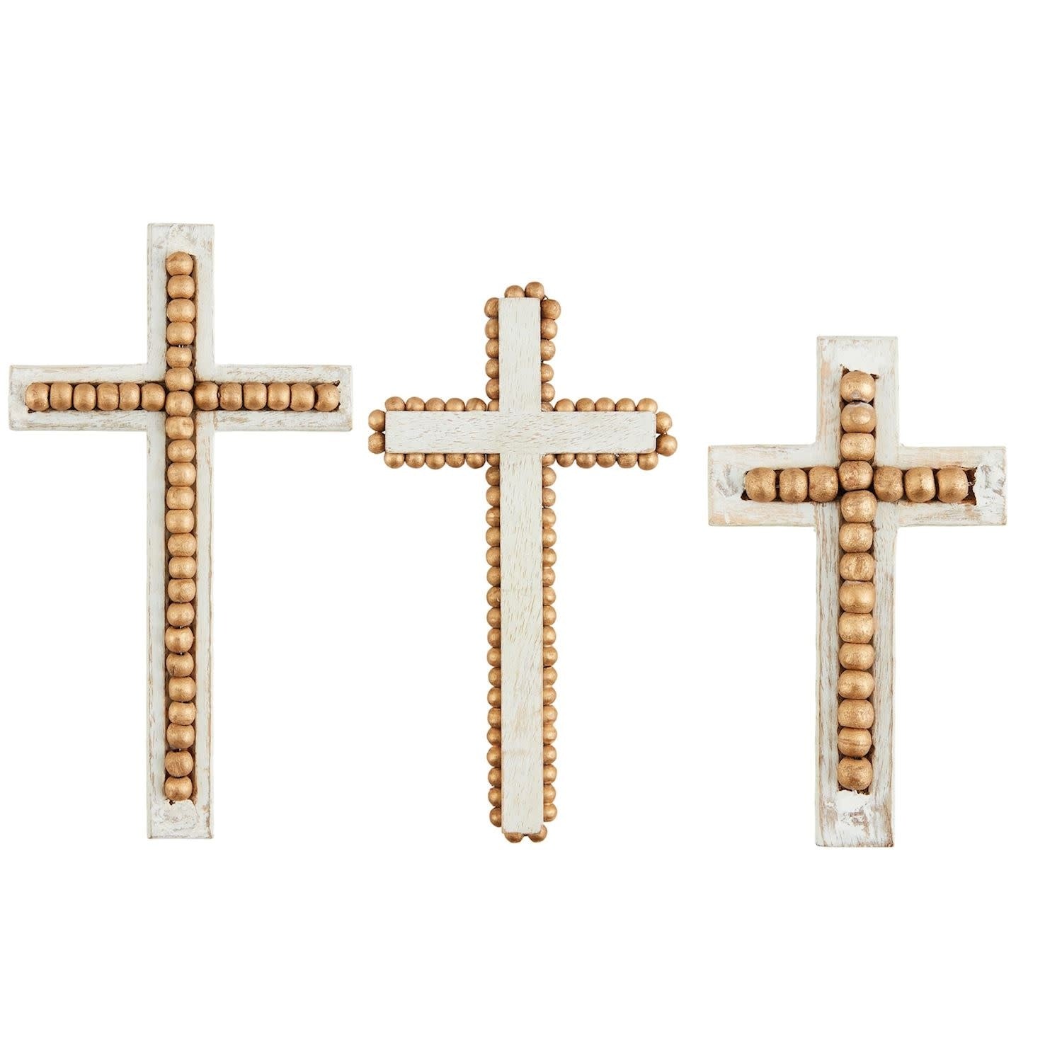 Large mango wood decorative cross with intricate gold bead detailing