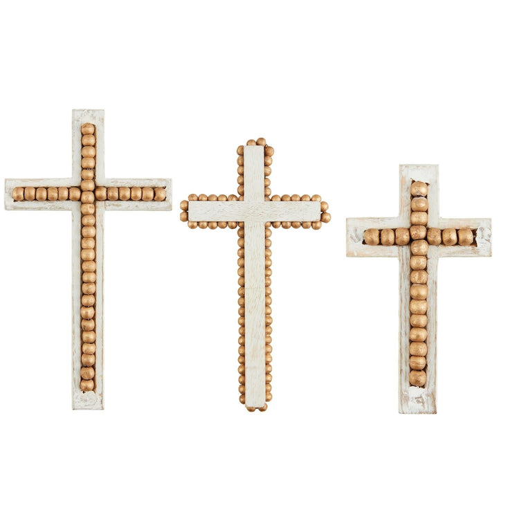 Large mango wood decorative cross with intricate gold bead detailing