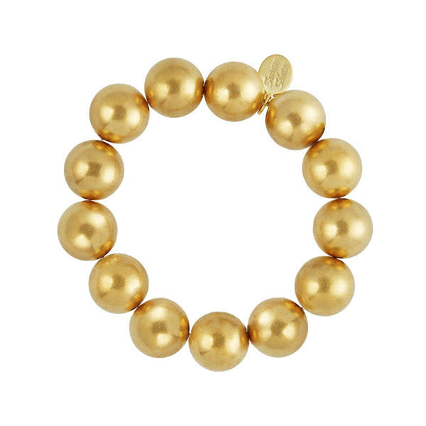 Triple-plated gold stretch bracelet featuring small round beads on an elastic band.