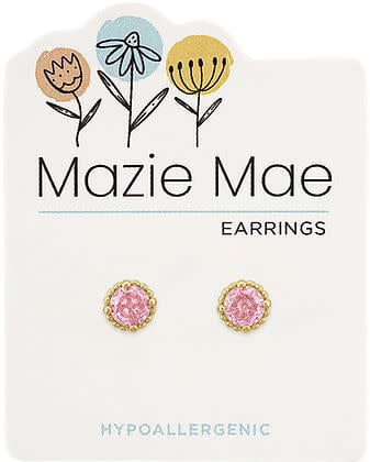 Gold beaded rose stud earring with a modern sleek silhouette