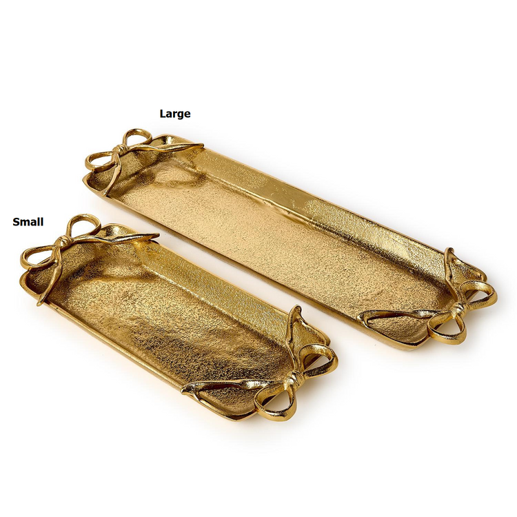 Gold aluminum serving tray with elegant bow handles