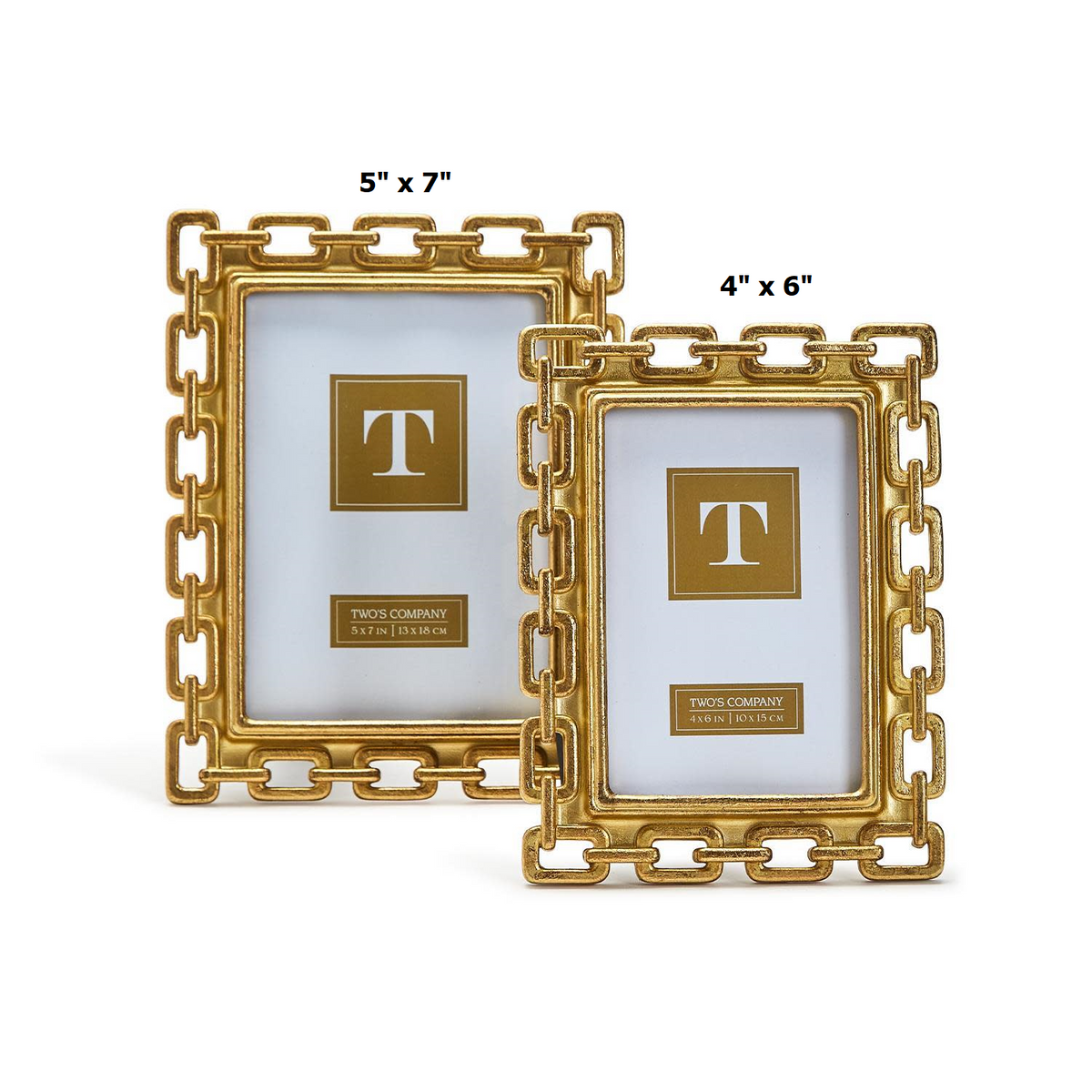 Gold resin photo frame with intricate chain detailing and velvet backing.