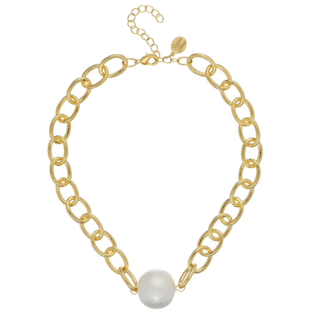 Gold Chain With Center Large Cotton Pearl Necklace