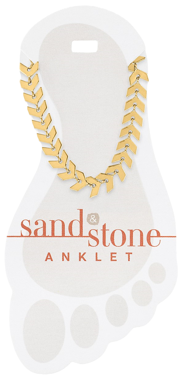Gold chevron-patterned chain anklet with sand-colored stone accents