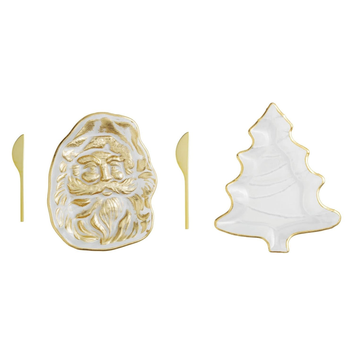 Fused glass cheese plate with gold foil detail and a matching gold stainless steel spreader.