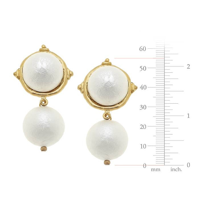Gold Cotton Pearl Cab with Cotton Pearl Drop Clip Earrings