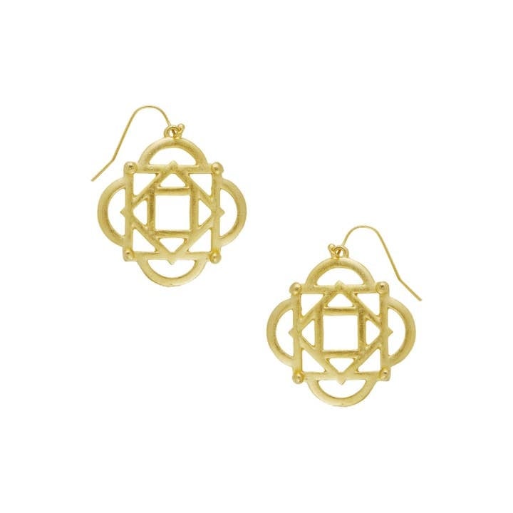Gold triple gold plated wire dangle earrings featuring a curved square cut-out silhouette.