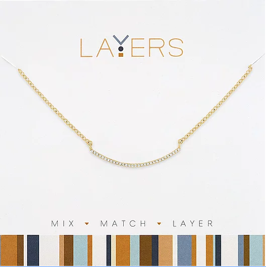 Gold-colored CZ curved bar layered necklace with a sleek metallic finish.