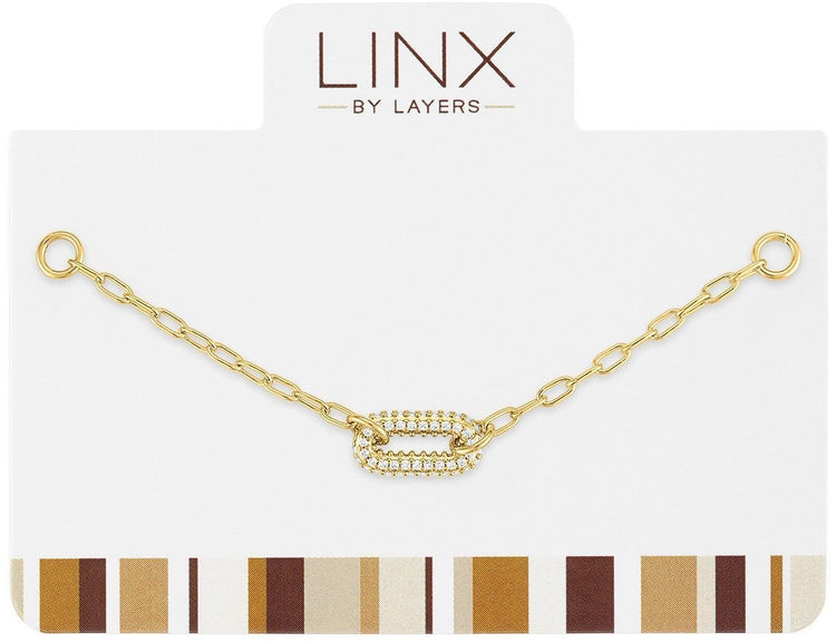 Gold CZ Link Paperclip LINX Add-on featuring a paperclip chain with clear cubic zirconia accents.