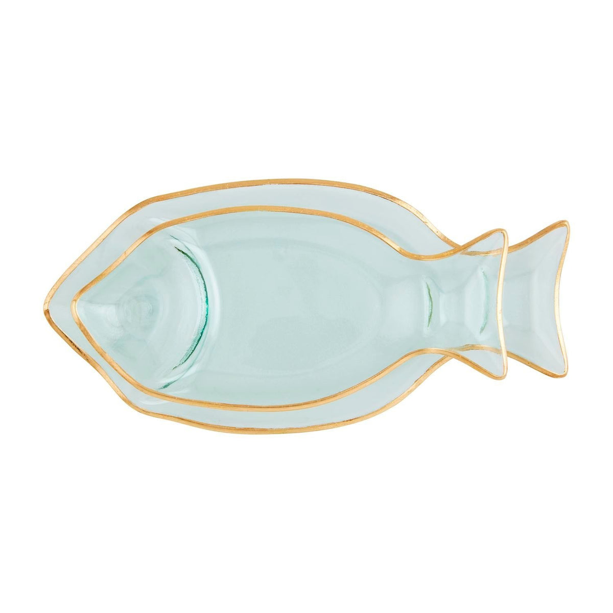 Nested textured glass fish-shaped trays with hand-painted gold rims