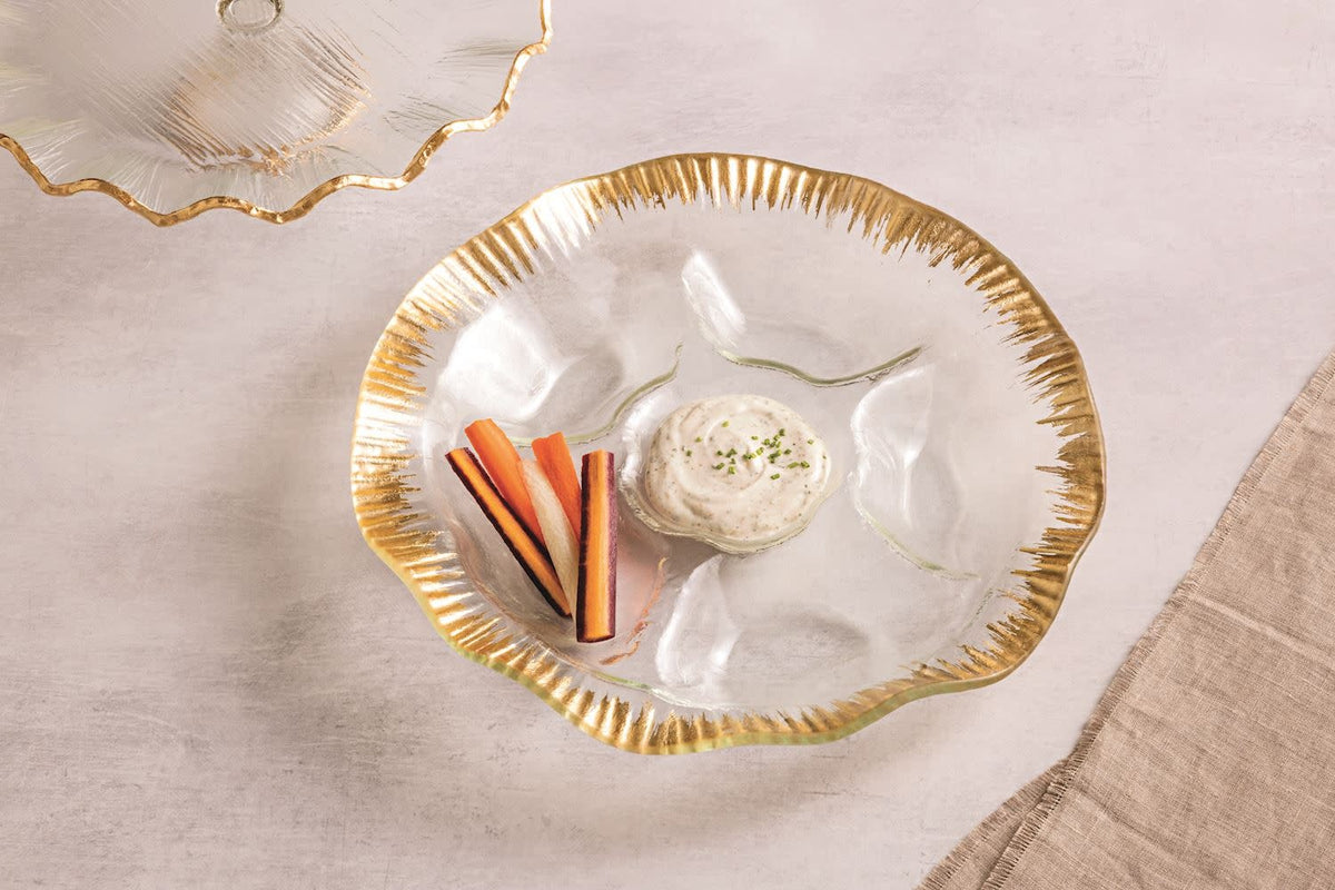 Glass sectioned platter with gold foil ruffle edge detail