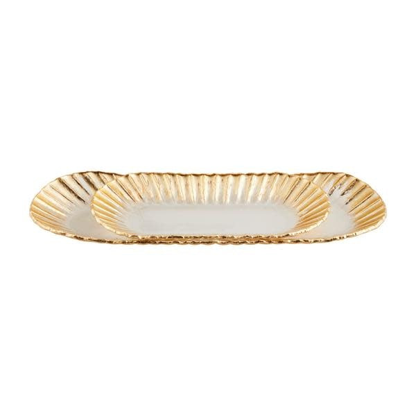 Glass serving tray with gold fluted rim