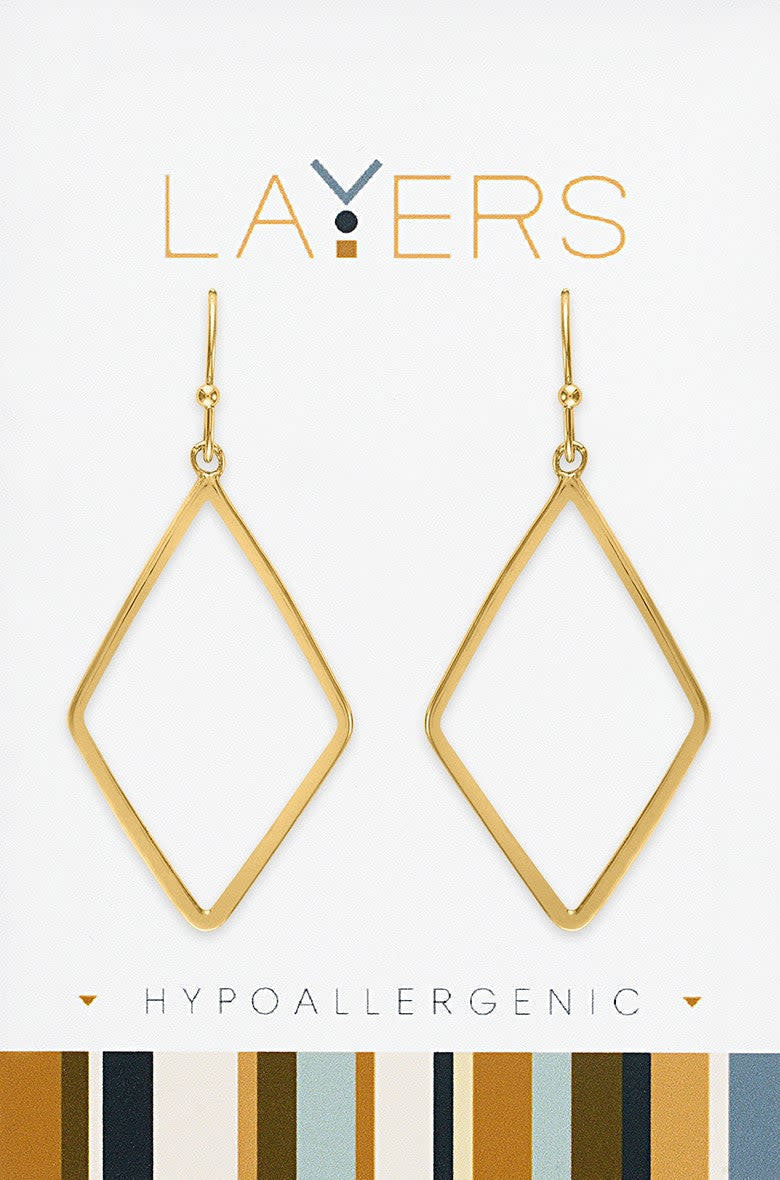 Gold geometric dangle layer earrings with triangular shapes
