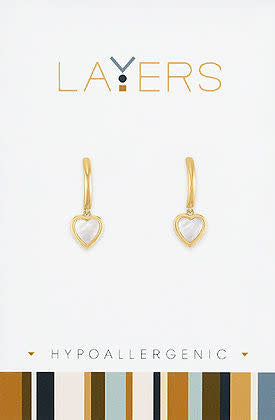 Gold huggie hoop earrings with layered heart-shaped pendants