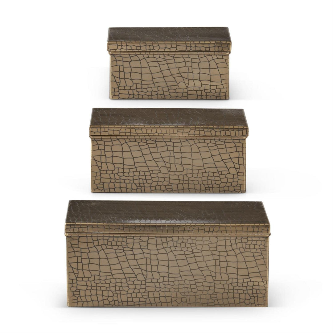 Gold Metal Alligator Skin Embossed Lidded Box