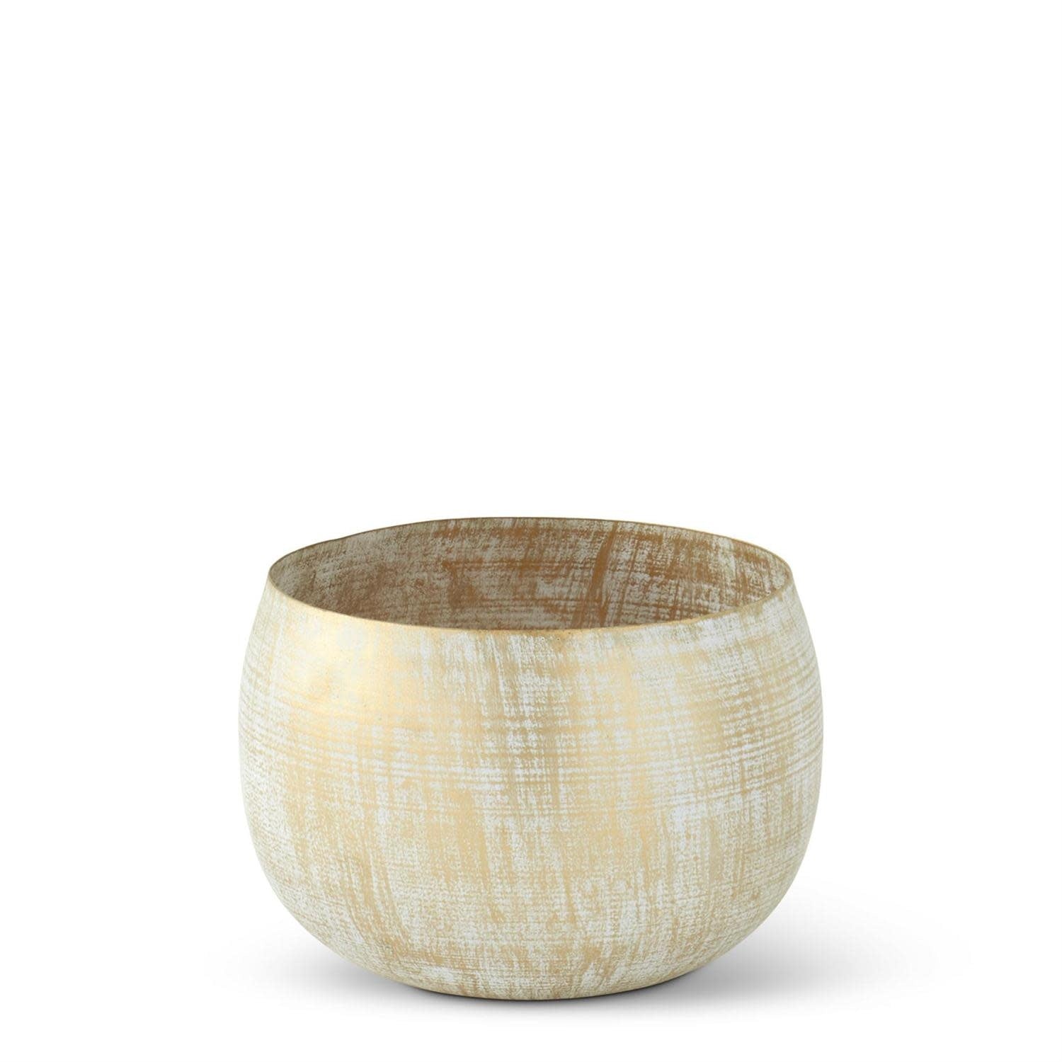 Medium gold metal bowl with a whitewashed finish