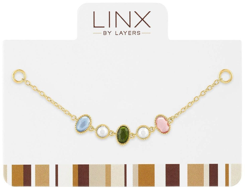 Gold oval LINX add-on with multi-color stones in a sleek metallic finish.