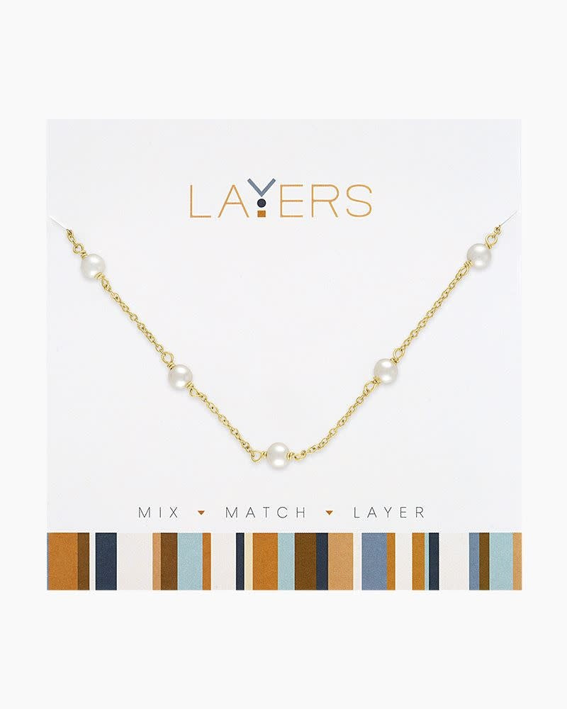 Gold-tone adjustable chain necklace with a row of petite pearls.