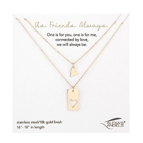 Gold necklace set featuring two interlocking heart pendants on a chain