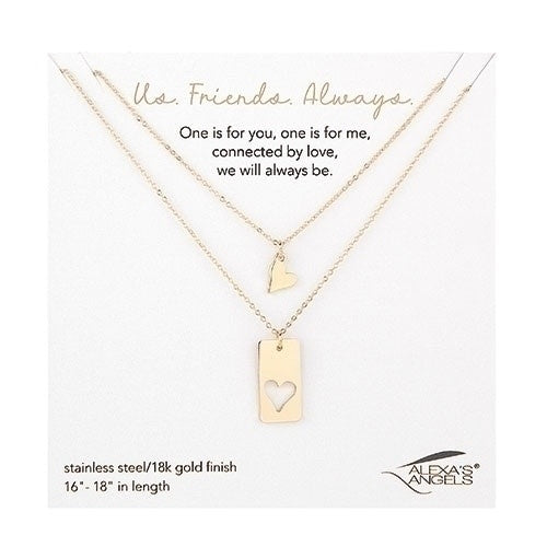 Gold necklace set featuring two interlocking heart pendants on a chain
