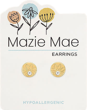 Gold outlined sunflower stud earring with a delicate nature-inspired floral design.