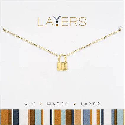 Gold padlock layered necklace with hypoallergenic finish