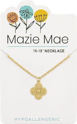 Gold quatrefoil pendant necklace on a delicate adjustable chain