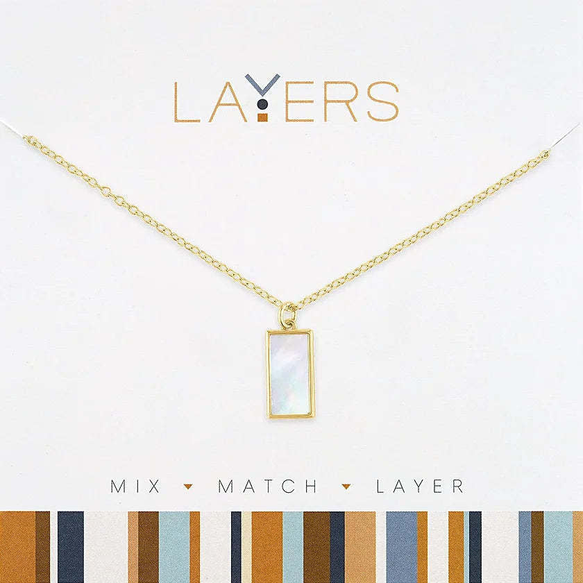 Gold rectangular white SS layered necklace with mixed chain lengths