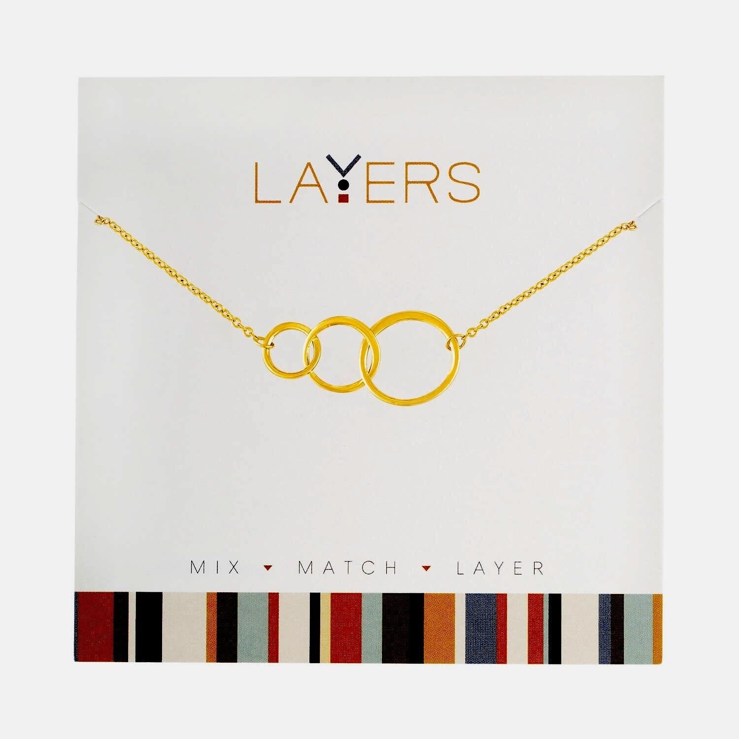 Gold trio open circles layered necklace with hypoallergenic finish