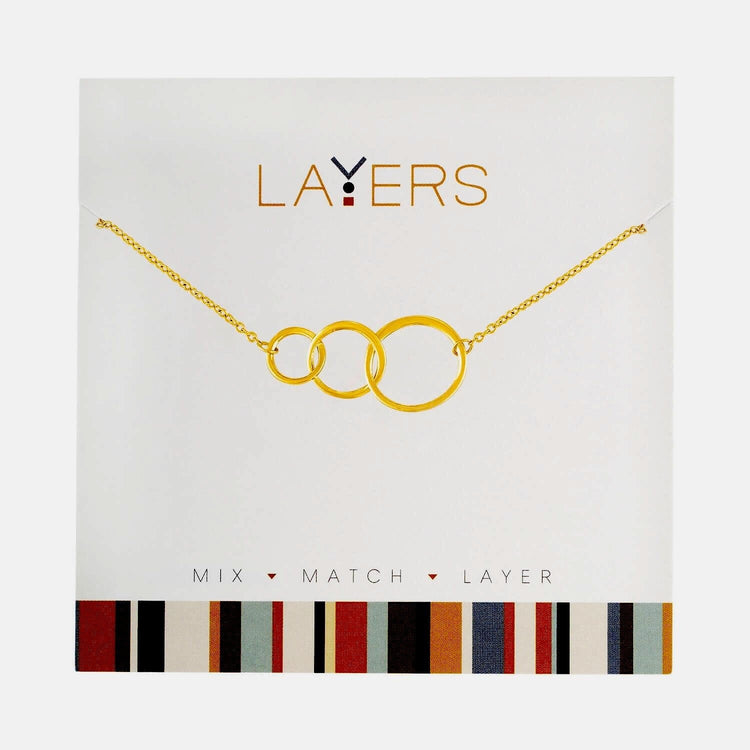 Gold trio open circles layered necklace with hypoallergenic finish