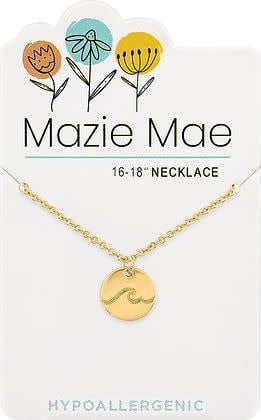 Gold wave pendant necklace with adjustable chain