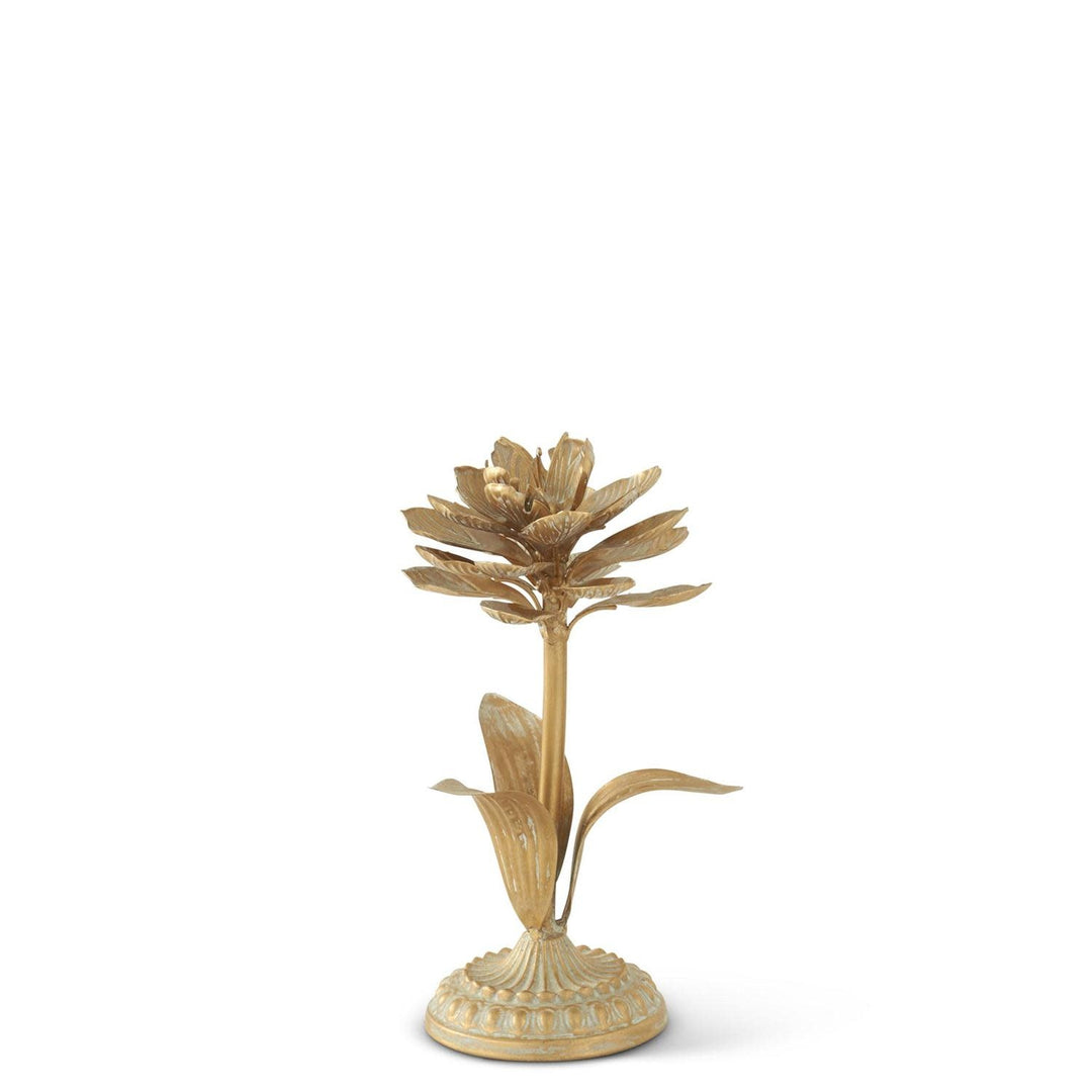 Gold whitewashed metal flower decor with cement finish