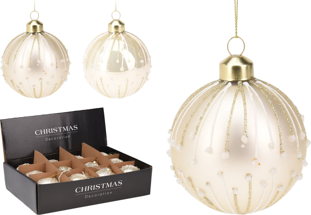 Gold metallic Christmas ball ornament with a shimmering finish.