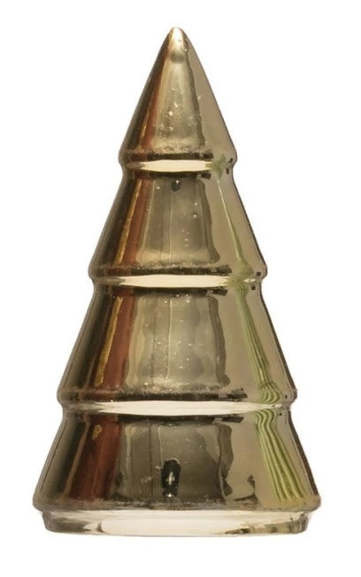 A 3.5-inch gold-colored porcelain tree figurine with a smooth, tiered silhouette.
