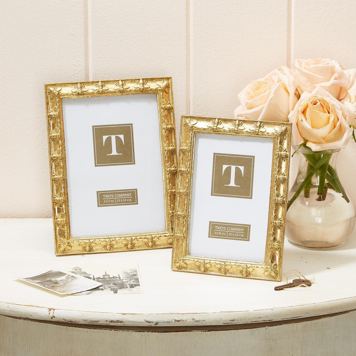 Golden Napoleon Bee photo frame with gold leaf finish in vertical orientation