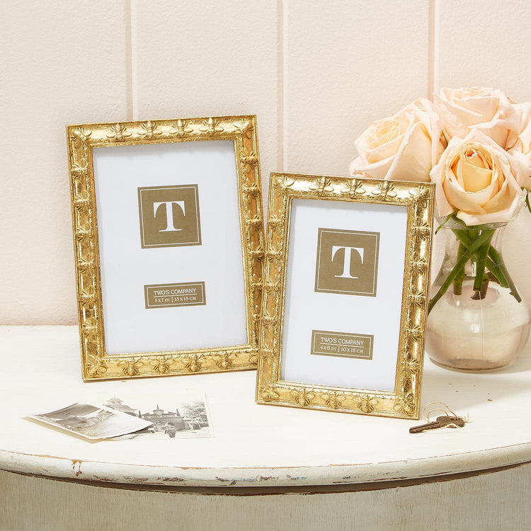Golden Napoleon Bee photo frame with gold leaf finish in vertical orientation