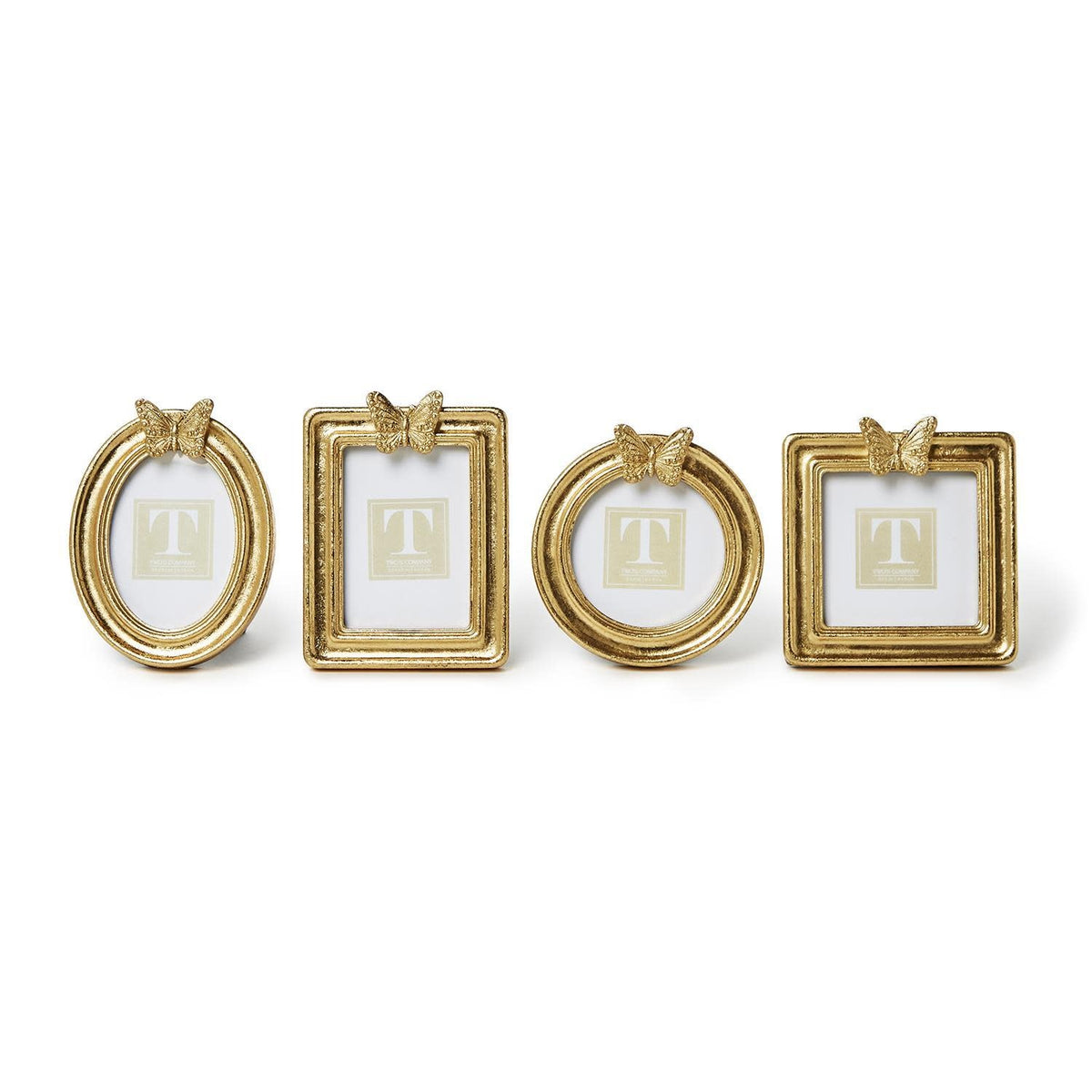 Golden butterfly-shaped resin photo frame with gold leaf finish
