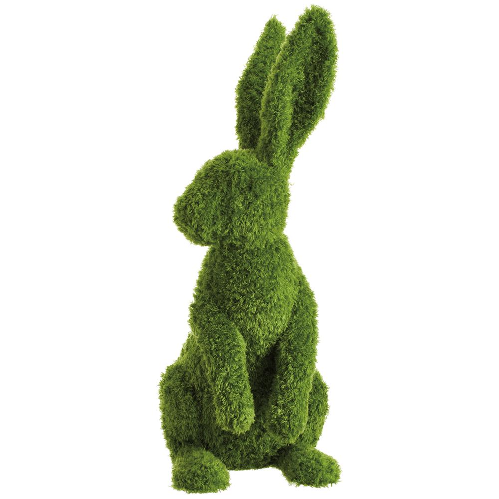 Twenty-two inch moss-covered bunny with artificial fur body in green.