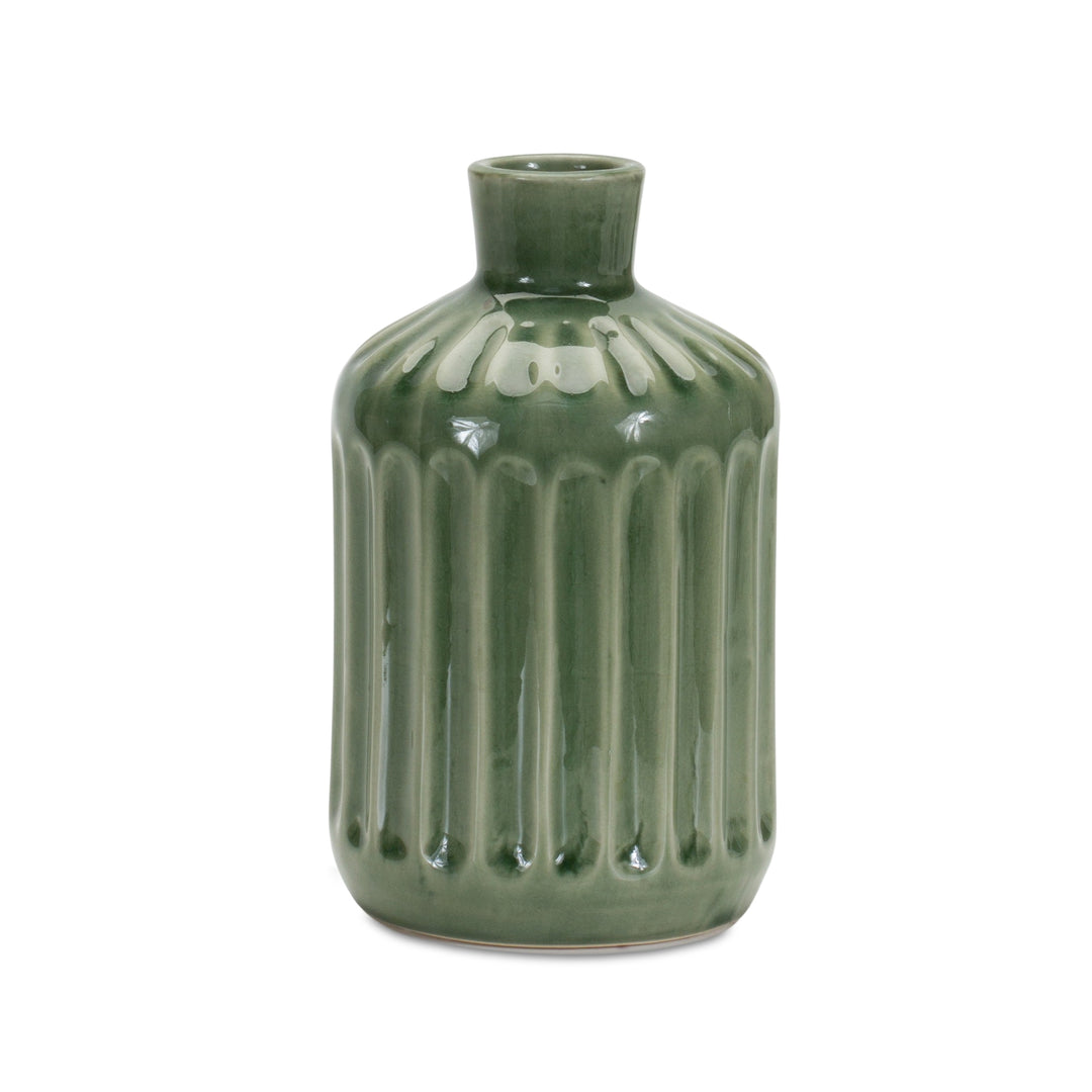 Terra cotta vase with a classic cylindrical silhouette in an earthy brown color.