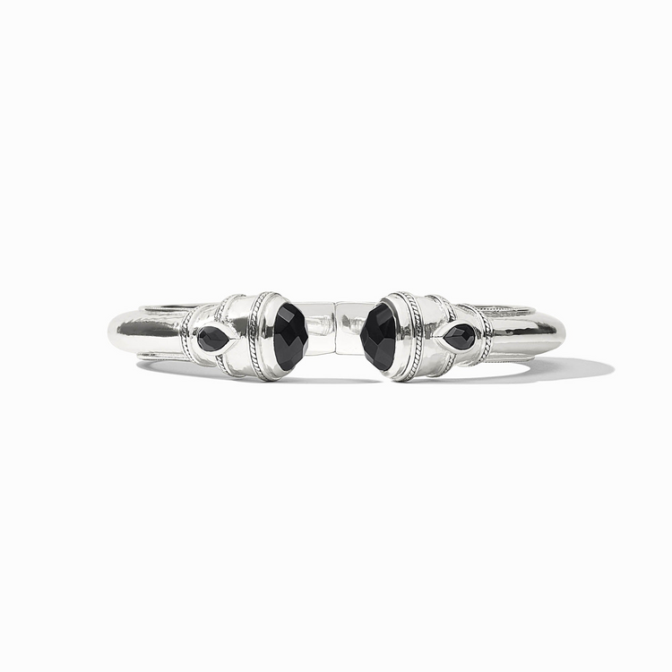 Cannes Demi Cuff in silver with black faceted gemstone endcaps and pear-shaped accents.