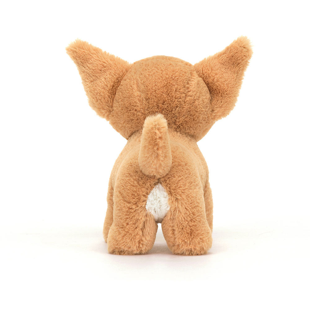 Sitting Isobel Chihuahua plush toy in polyester with PE bean filling.