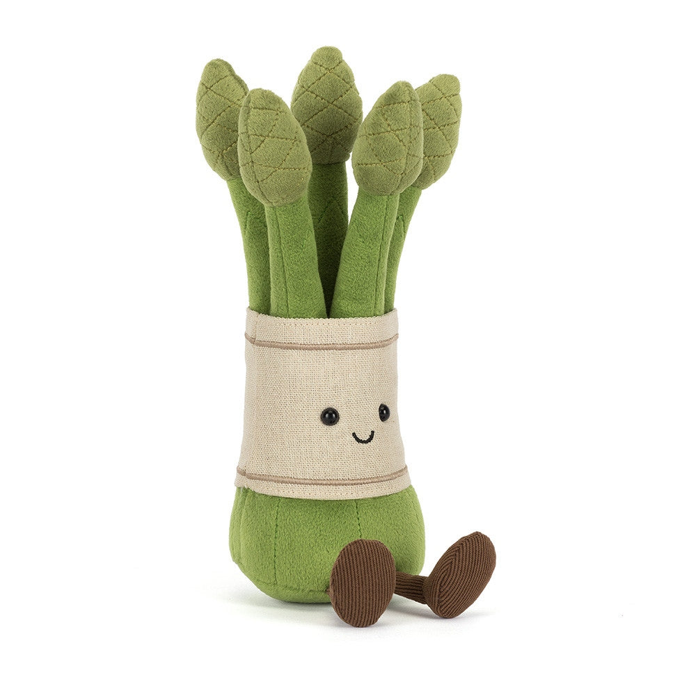 Amuseables Asparagus plush toy in green polyester with a hard eye.