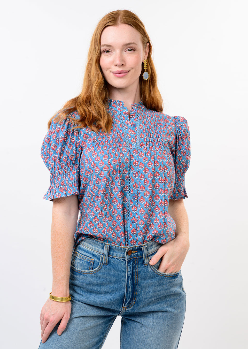 Gini Block Floral Tuck Blouse