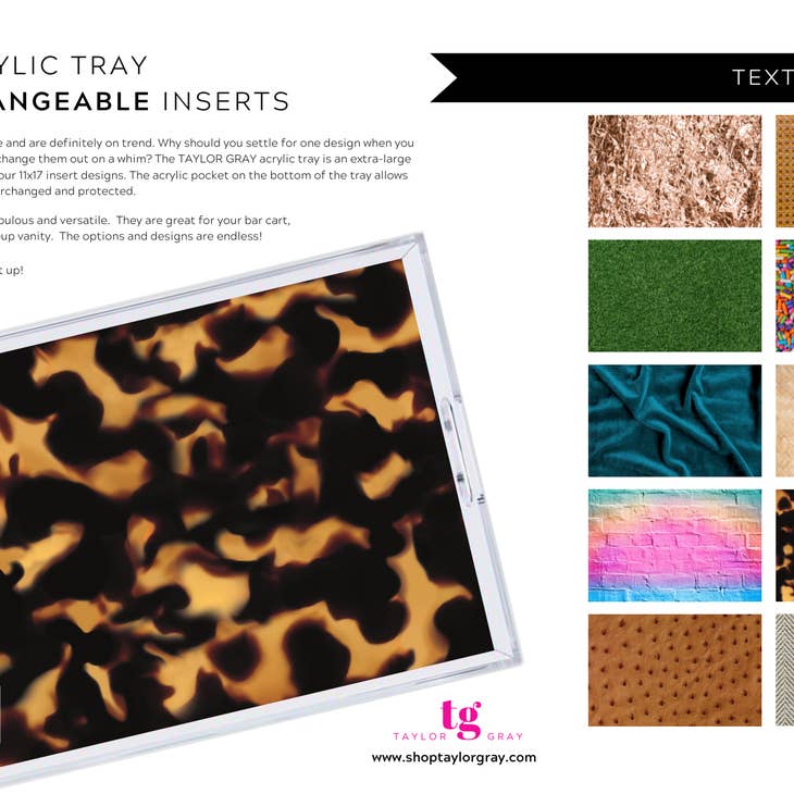 Set of clear acrylic trays with textured inserts in various geometric patterns.