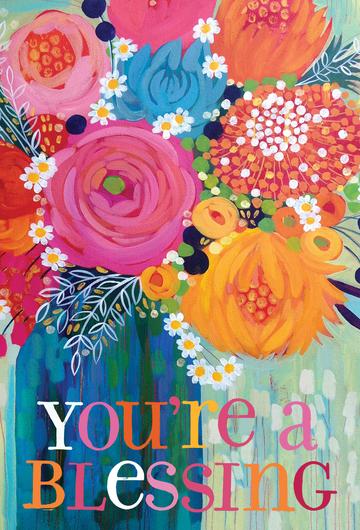 Greeting card with a colorful floral bouquet and the text "You're a Blessing".