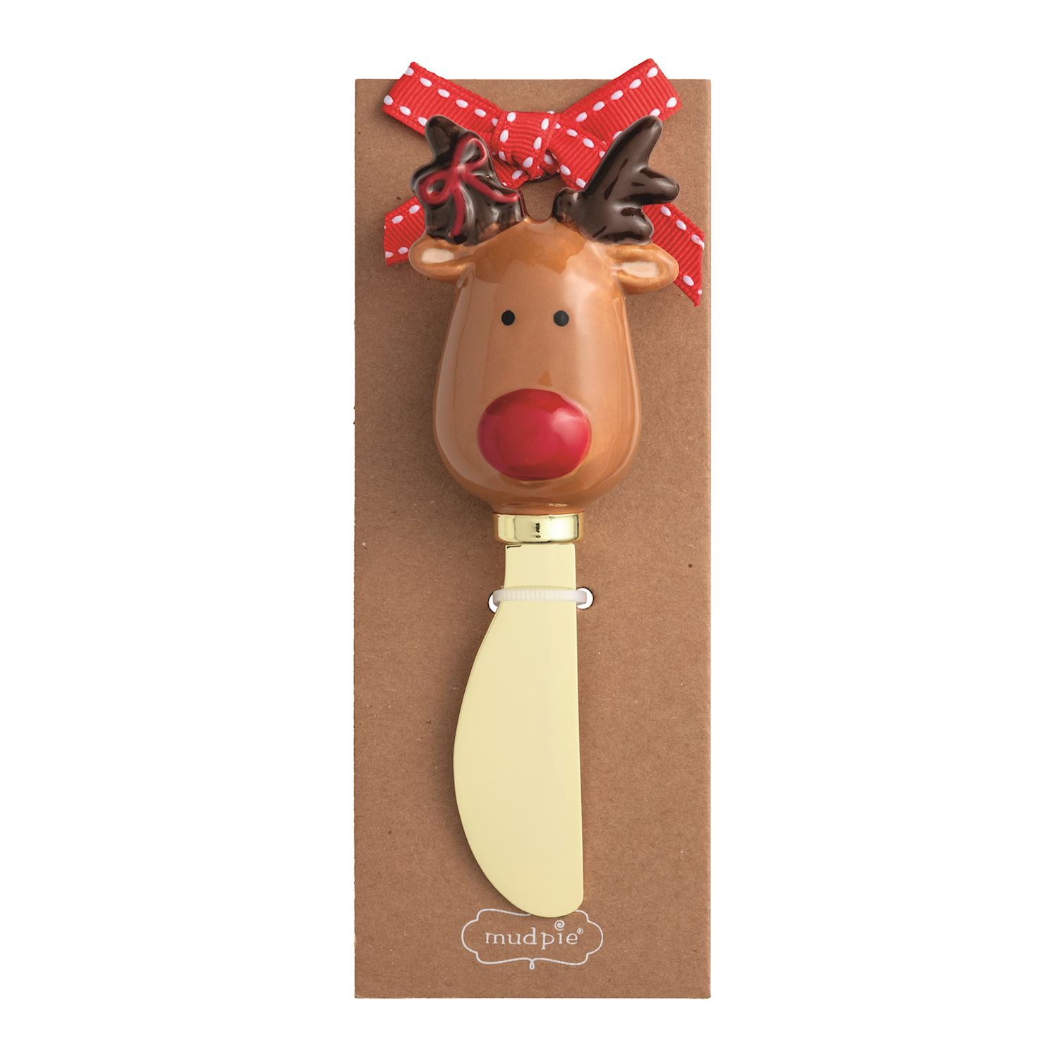 Whimsy Christmas Spreader with a hand-painted reindeer handle and brass-plated blade.
