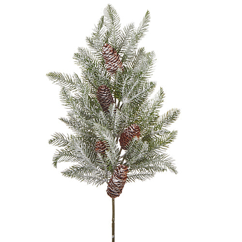 27" Snowy Pine with Pinecones Spray