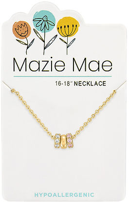 Gold Trio CZ Wheel Charm Mazie Mae necklace with secure clasp closure.