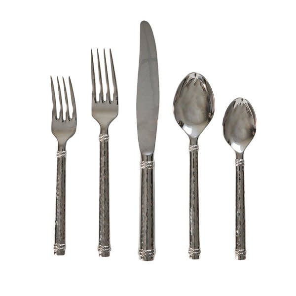 Polished stainless steel Graham five-piece place setting with sleek modern silhouettes