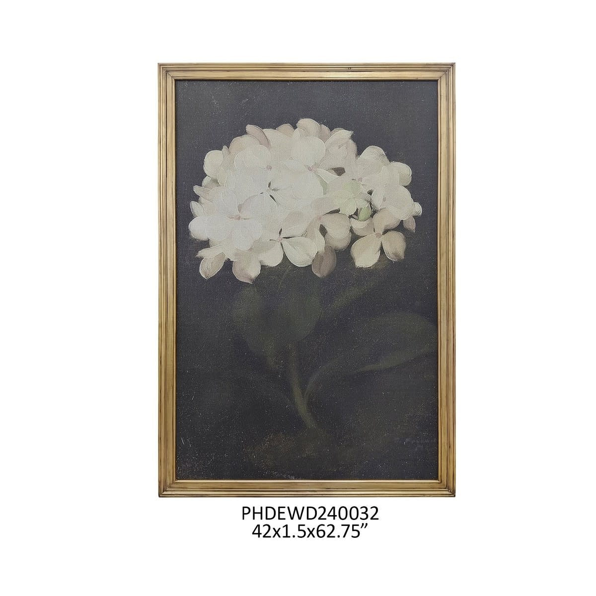 Framed print featuring lush blue hydrangea blooms on a white background.